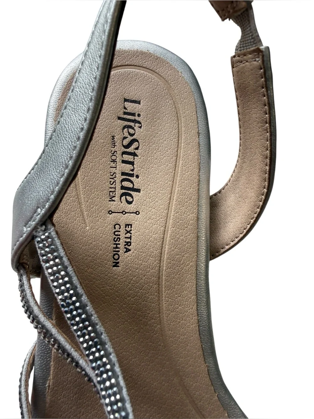 NIB LifeStride Joy Silver Rhinestone Heels 7.5W